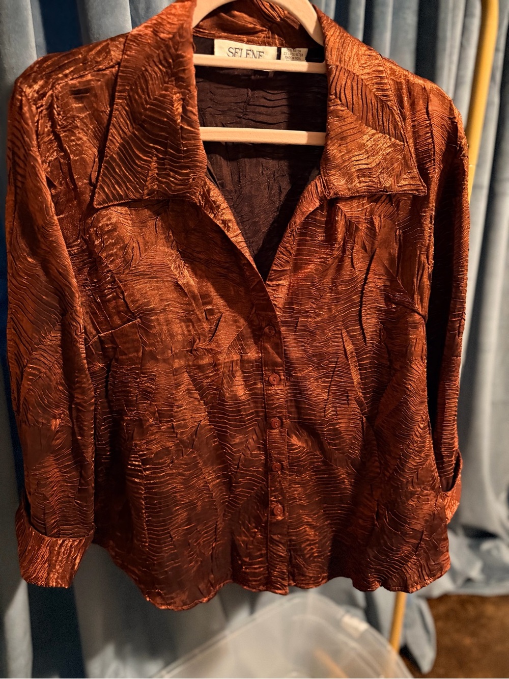 Selene Sport Vintage Copper-Brown Textured Button-Down Shirt